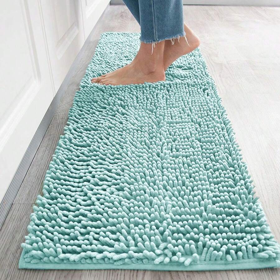 1pc Minimalist Soft Chenille Absorbent Non-Slip Bathroom Mat, Toilet Mat