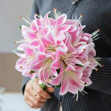 6/3/1件淺粉色人造百合花，仿真花卉裝飾，適用於家居裝飾花束、DIY婚禮新娘禮物、生日派對用品、桌面中心裝飾、花園裝飾、婚禮裝飾花束、手持花束、人造花、返校房間裝飾、絲綢百合假花（婚禮花、玫瑰、花卉、人造花、人造植物、假花、假植物、母親節禮物、母親節） - 淺粉色 - 查看 11