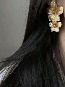 1pair Fashionable And Elegant Flower Shaped Alloy Earrings, Four Seasonal Golden Minimalist Ear Drops, Suitable Women Daily Wear Valentines - Vàng - Xem 5