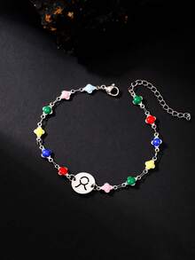 1pc Fashionable Personalized Women's 12 Zodiac Stainless Steel Enamel Bracelet, Suitable For Daily Wear - Multicolor - View 7