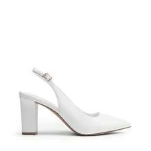 Women's Slingback Pumps, Chunky Block Heel Pointed Toe Dress Shoes Comfortable Business Office Heels - 白色 - 查看 6