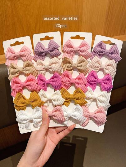 20pcs Random Color Bowknot Hair Clips, Sweet Style Hair Accessories For Daily Use, Affordable