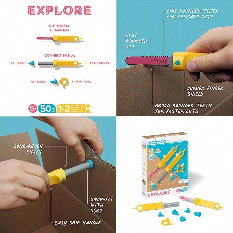 Explore  Cardboard Construction Toolkit In Small Toolbox 50 Pieces STEM + STEAM Educational Toys For At Home Play + Classroom Learning Reusable Tools For Boys And Girls Age 5+ - As Pic - View 1
