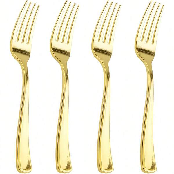 150/50/25/12pcs Gold Reusable Forks Set - Dishwasher And Reusable. Dessert Forks, Salad Forks, Cake Forks Set, Suitable For Home, Restaurant, Wedding, Party. Applicable For Home, Restaurant, Wedding, Outdoor, Birthday, Party, Holiday Gathering, Etc.