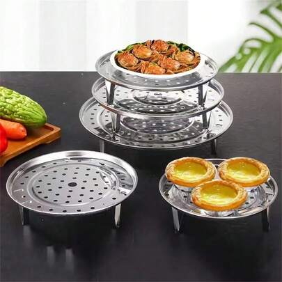 Suporte para vapor em aço inoxidável, inserto universal redondo para vapor, adequado para panela de pressão, suporte para prato de vapor de cozinha, acompanha acessórios para suporte de recipiente sem energia, adequado para utensílios de cozinha domésticos (a superfície possui uma película protetora, não risca, basta remover a película).