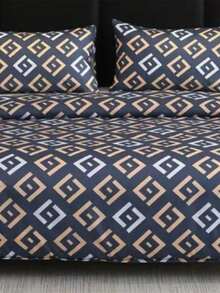 100% Turkish Cotton Duvet Cover Set – Grey Geometric Pattern Bedding, Soft & Breathable Premium Bed Linen - Multicolor - View 3