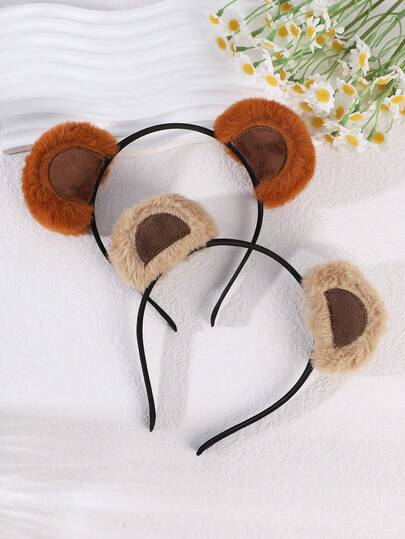 1pc Bear Ears Headband Fluffy Chipmunk Ears Headband, Brown Bear Animal Costume, Face Wash Makeup Hairband For Adult, With Movable Ears Design