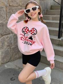 Officially Licensed Disney 2026 Celebration Minnie Mouse Bow Castle Print Cute Sweatshirt For Teen Girl Soft Breathable Easy To Wear Daily Casual Lounge Outfit - 粉色 - 查看 2