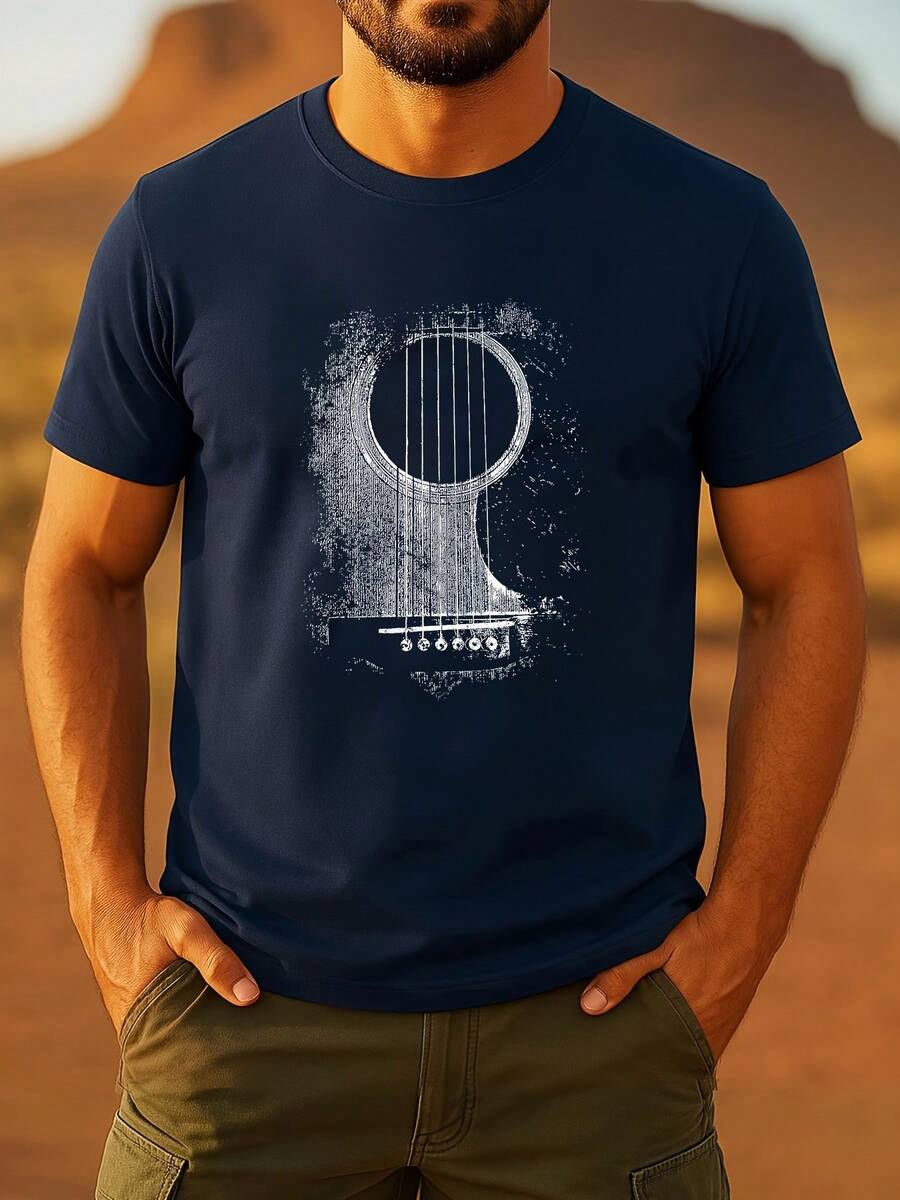 Vintage 100% Cotton T-Shirt With Guitar, Musician, Unisex, Men's And Women's Blouse/Shirt - Quality And Comfort - Special Offer - New Release - 白色 - 查看 1
