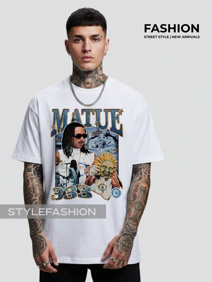 Streetwear T-Shirt Rapper Matuê Album 333 National Hip Hop Singer Light Years Tshirt Tuê Time Machine - 白色 - 查看 1
