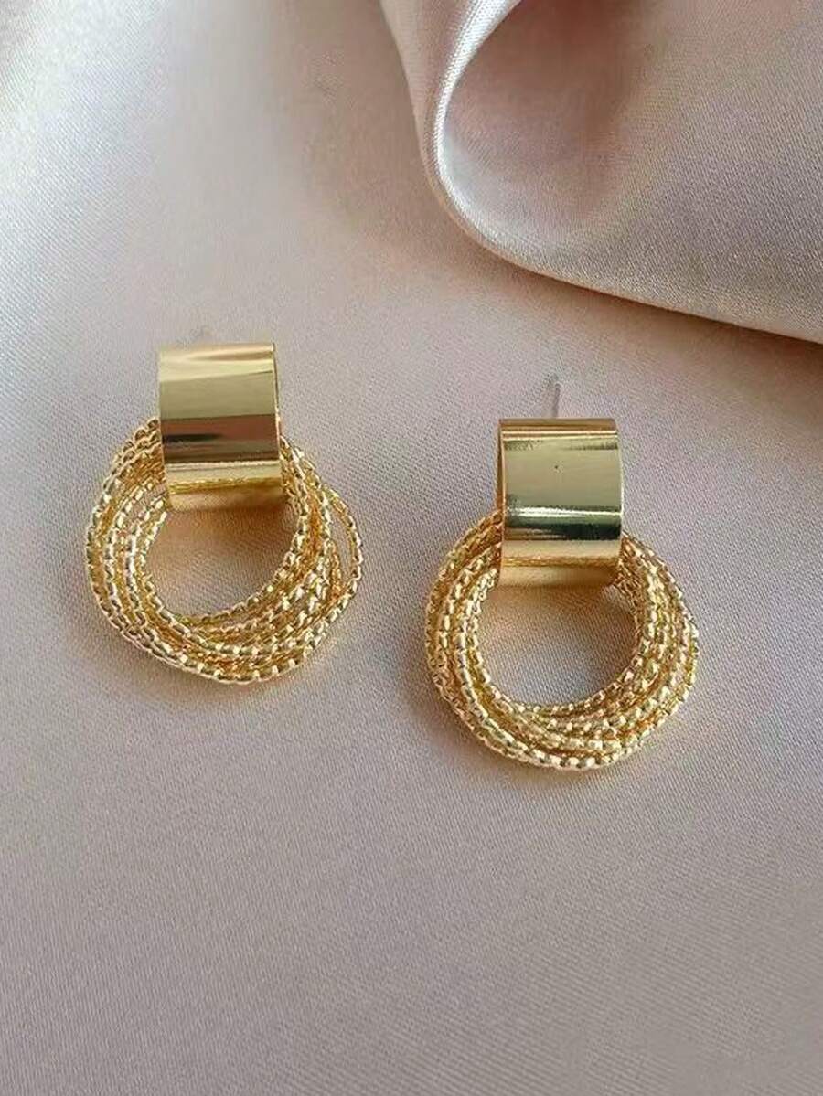 Hollow Metal Feeling Earrings, Minimalist Elegant Circular Layered Wrap Around Earrings, Fashion Jewelry - Gold - View 1