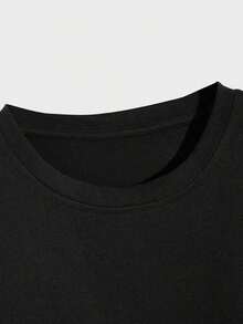 Men's Plain Short-Sleeved Crew Neck Shirt, Gift For Boyfriend, For Work - 黑色 - 查看 4