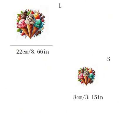 1 قطعة/2 قطعة/3 قطع ملصقات نقل حراري ملونة بشكل آيس كريم، رقع تطريز DIY للتي شيرتات والجينز والكنزات والحقائب والوسائد