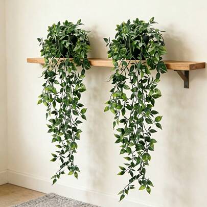 2pcs Artificial Plants (Excluding Planter), Fake Hanging Fern, Artificial Hanging Potted Plant, Fake Mandala Vine Fern, Green Plant Wall Frame, Suitable For Home, Living Room, Indoor & Outdoor Decor, Fit For Indoor, Outdoor, Living Room Frame Decor, Room, Kitchen, Home, Wedding, Bedroom Decoration.