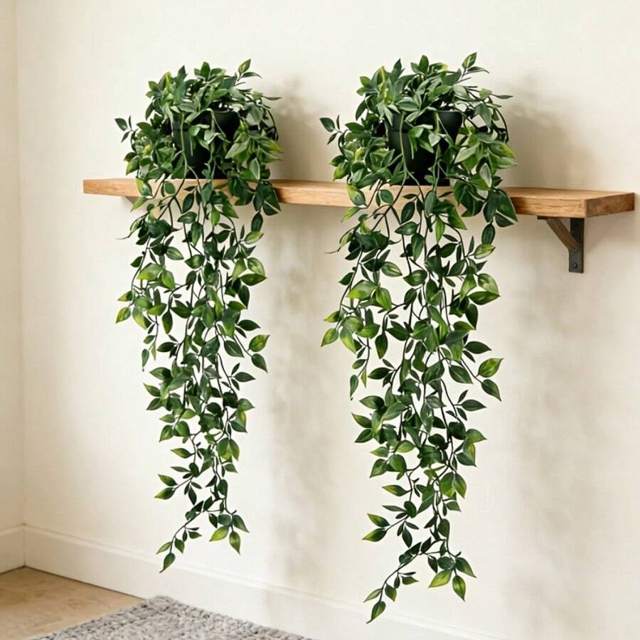 2 件人造植物（不含花盆），仿真吊兰蕨，仿真吊盆植物，仿真曼陀罗藤蔓蕨，绿色植物墙框，适用于家居、客厅、室内外装饰，适合室内、室外、客厅相框装饰、房间、厨房、家居、婚礼、卧室装饰。 - 綠色 - 查看 1