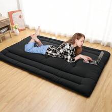 Foldable Floor Mattress, Japanese-Style Roll-Up Foam Sleeping Mat, Space-Saving Tatami Floor Bed for Living Room or Bedroom - negro COMPLETO (137*203cm) EE. UU. - Ver 3