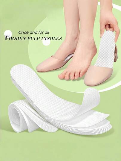 1 Pair Spring/Summer Disposable Cooling Wood Pulp Paper Insoles, Thin & Trimmable, Suitable For Sports, Outdoor, Beach, Travel, Wedding & Other Occasions
