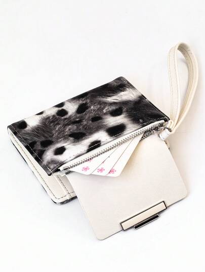 Women's Short Contrast Color Patchwork Wallet, Fashion Leopard Print Multi-Function Card Holder Pouch, Elegant Snap Closure Young Student Large Capacity Zipper Coin Purse, Lightweight Stylish Convenient Carry, Suitable For Holiday Gift