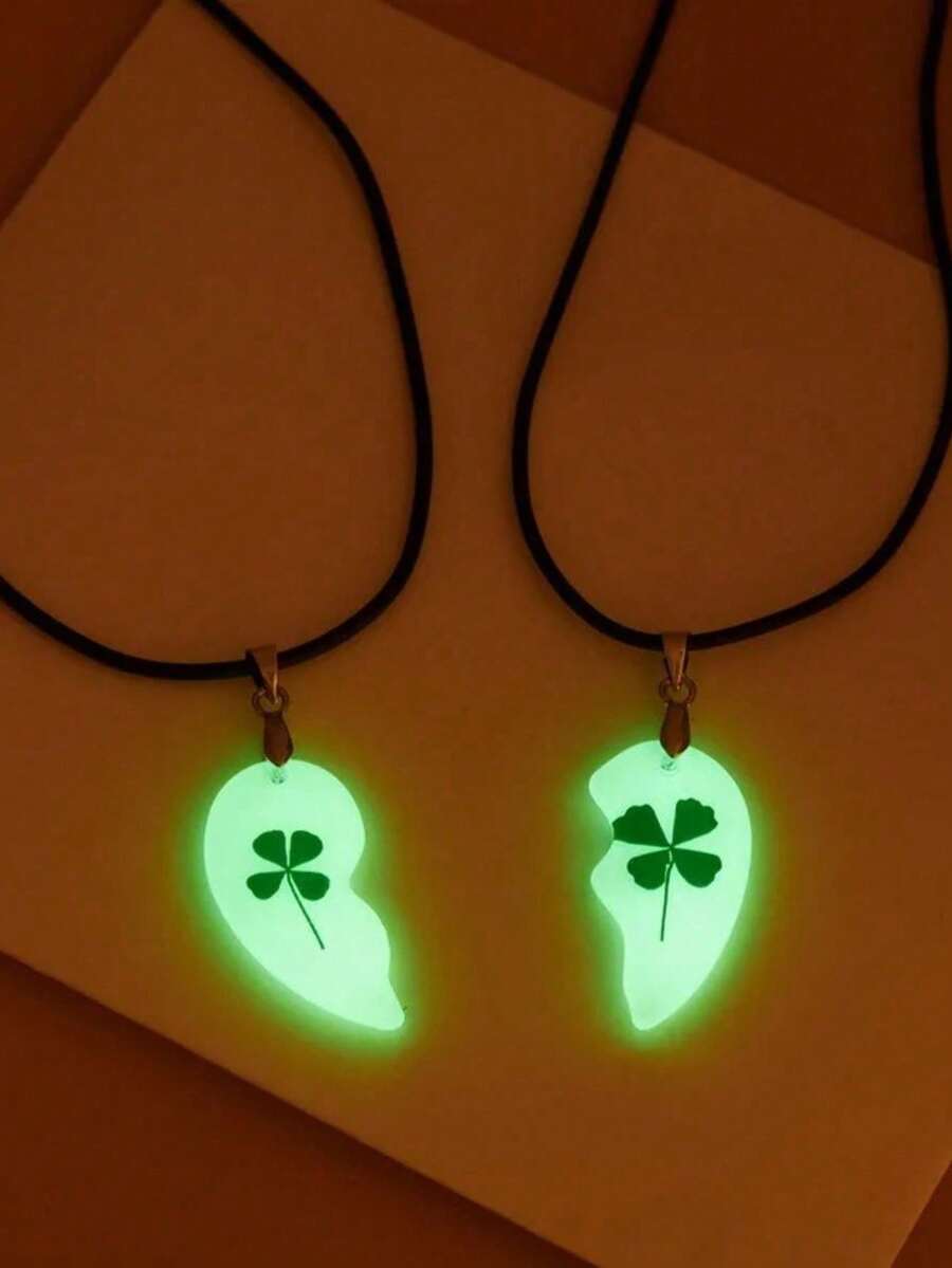 2件套优雅时尚夜光干花心形吊坠项链套装，送给女朋友、男朋友、闺蜜的礼物 - one-size - 查看 1