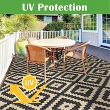 1pc 5x8 Ft Waterproof Outdoor Rug, Reversible Plastic Area Rug, Modern Carpet For Outdoor, RV, Patio, Backyard, Porch, Picnic, Beach, Camping, Black & White - A - View 5