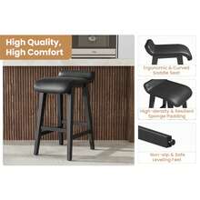 Taburetes de Bar Modernos | Tapizados | Respaldo Bajo | Reposapiés | Patas de Madera | Altura 66.5 cm (26.2") | Juego de 2/4 | para Cocina y Comedor - Negro - paquete de 2 - Ver 4