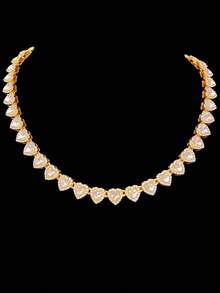 Unisex Hip-Hop Heart Necklace, 10mm Heart-Shaped Crystal Pendant Necklace, Fashionable Classic Retro Punk Necklace, Women's Necklace Jewelry Set, Suitable For Party Or Daily Wear, Valentine's Day Gift - Yellow Gold - View 10