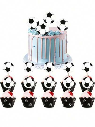 48pcs/24pcs Football Themed Cupcake Toppers, Football Themed Party Cupcake Decorations, Sports Theme Football Cupcake Food Picks, Sports Ball Themed Football Birthday Party Decorations, Outdoor Party Cake Decorations, Football Player Birthday Party Cake Decorations