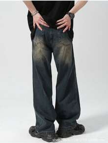 Jeans para Hombre - Pantalones Vaqueros Rectos y Holgados Lavado Vintage, Corte Wide Leg | Moda Casual y Urbana de Temporada - Azul nostálgico - Ver 3