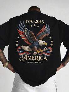 男士时尚印花宽松短袖T恤一件装 | 精致设计 | 夏季必备 | 易于搭配，展现您的风格 - 黑色 - 查看 1