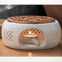 Teapot And Food Warmer,Teapot Warmer Ceramic, Tea Light Warmer, Ceramic Teapot Warmer Hollowed Pad Concave Bottom Practical Multifunction Teapot Heater For Family Office Cafe - White - View 9