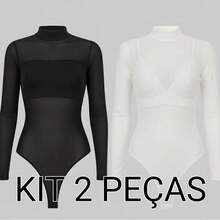 Basic Tulle Bodysuit With Long Sleeves - Fall/Winter 2025 Fashion - 黑白 - 查看 2