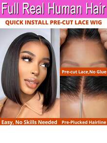 13x4 7x5 5x5 Glueless Straight Bob Wigs 100% Human Hair Ready To Wear 200 Density Lace Frontal Wigs For Women Brazilian Transparent Lace Clousre Human Hair Wigs Remy Hair Bob Wigs - Natural Black - Xem 4