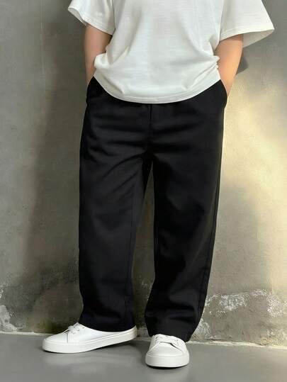 男童纯色休闲时尚口袋长款直筒工装裤，适合4-7岁儿童，四季皆宜