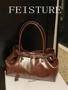 1 Túi xách tay màu trơn chất liệu PU có quai đeo trang trí, Túi đeo vai thời trang có khóa từ, Thích hợp cho việc đi chơi hàng ngày, hẹn hò, đi làm - Cà phê - Xem 9