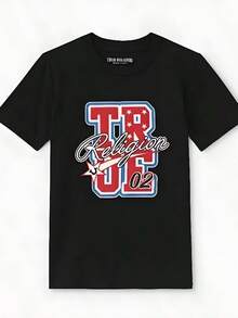 COOL SUMMER True Religions Summer T-Shirt Boys Supercool True Patch Tee Men's Men's Oversized Loose Top Hip Hop TrendssssSSy Brand Men's Clothing2 Vacation Outfits Women - màu đen - Xem 1