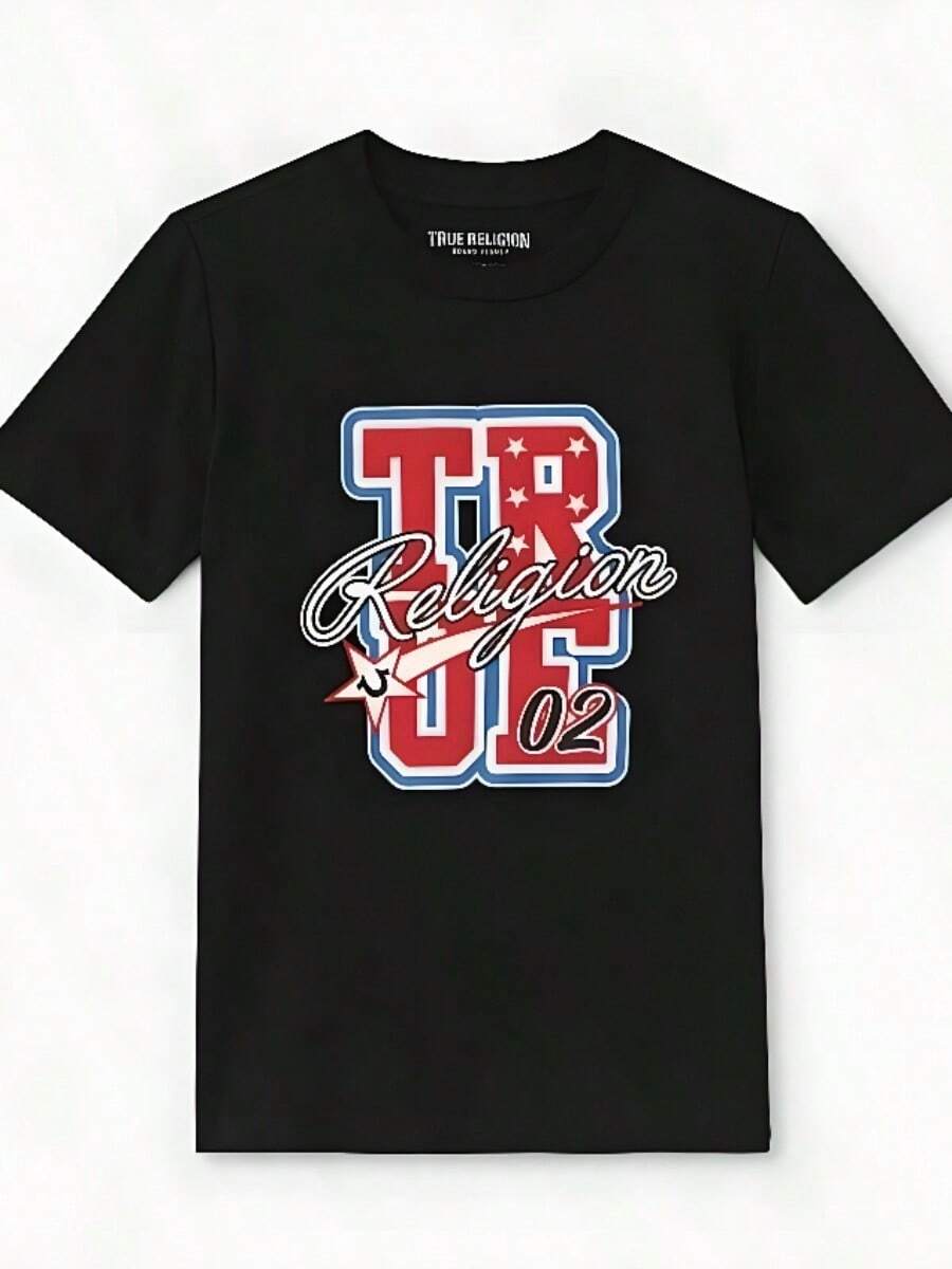 COOL SUMMER True Religions Summer T-Shirt Boys Supercool True Patch Tee Men's Men's Oversized Loose Top Hip Hop TrendssssSSy Brand Men's Clothing2 Vacation Outfits Women - màu đen - Xem 1