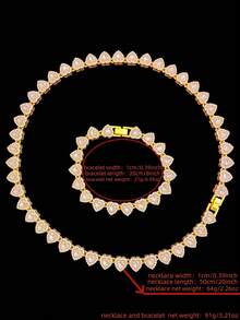 Unisex Hip-Hop Heart Necklace, 10mm Heart-Shaped Crystal Pendant Necklace, Fashionable Classic Retro Punk Necklace, Women's Necklace Jewelry Set, Suitable For Party Or Daily Wear, Valentine's Day Gift - Yellow Gold - View 14