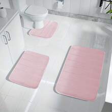 1pc/3pcs Simple Solid Color Soft Memory Foam Absorbent Non-Slip Floor Mat, High Rebound, Machine Washable, Anti-Slip Bathroom Mat Home Bathroom Decor Bath Rug Floor Carpet Outdoor Rug Door Mat Fall Decor Bathroom Accessories Back To School Entryway Decor - Baby Pink - View 9