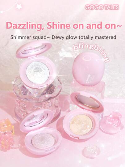 GOGO TALES Palette de surligneurs de couleur unie GOGOTALES, poudre pressée scintillante, crème highlighter arc-en-ciel, highlighter pour ombres à paupières et illuminateur pour le visage, convient aux générations Z et aux débutants