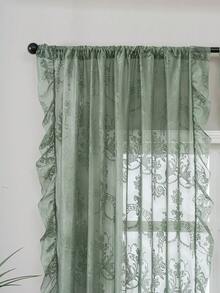 1 pieza Nueva cortina transparente con adorno de encaje floral de lujo francés, decoración navideña - Verde - Ver 11