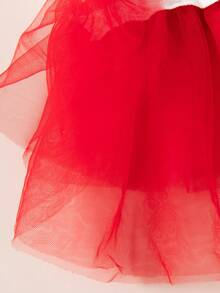 Dog Puppy Heart Print Short Sleeve Dress With Bow, Tulle Skirt, Daily Wear Pet Clothes, Anti-Shedding - Red - View 10