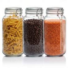 Set Of 3 Airtight Glass Storage Jars With Lids, Large Rectangular Kitchen Containers For Pickling, Jam, Pasta & Dry Food - Transparent - 2300ml - View 3