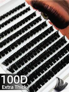 10 Trays/160pcs Densely Packed Eyelash Clusters, 100D Lash Box, Curled Cluster Lashes For Extension, Dramatic Lashes, 8-16mm Dense Lash Clusters, Suitable For Beginners, Create Voluminous Curled Alluring Lashes, Lash Clusters, Individual Lashes, False Lashes, Mixed Lengths, Cat Eye Dramatic Wet Look Reusable Individual Segment Lashes, Soft DIY Lash Extension For Home Use - Black - View 3