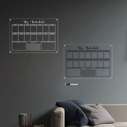 1 Set Acrylic 3D Weekly/Monthly Planner Whiteboard (Random Black Color Frame), Decorative Erasable Wall Mounted Whiteboard