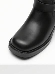 Women's Square Toe Motorcycle Boots Side Zipper Knee High Boots Chunky Low Heel Buckle Decorated Fashion Casual Riding Boots Festival Woman Shoes - màu đen - Xem 8