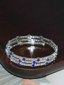 1 Peça Pulseira Envolvente com Decoração de Strass, Uso Diário para Mulheres - Roxo prateado - Visão 6