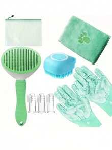Pet Bathing & Grooming Set, Includes Brush, Towel, Grooming Gloves, Fur Removal Brush, Dog & Cat Bathing Brush, Dog & Cat Dental Cleaning Tools - Multicolor - View 12