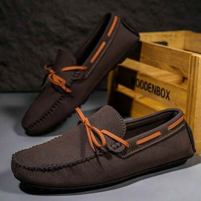 男士休闲乐福鞋，轻便平底纯色驾车鞋，套脚莫卡辛鞋，室内/室外鞋，舒适护理鞋