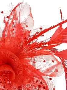 1 pieza Sombrero con velo para fiesta de té de damas, tocado encantador - Rojo - Ver 4