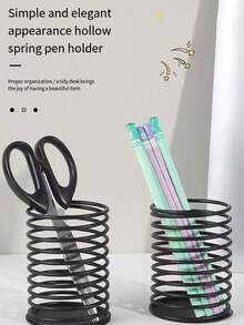 1pc Spring Steel Art Pen Holder, Office Desk Organizer, Creative Pen Cup - A - View 1